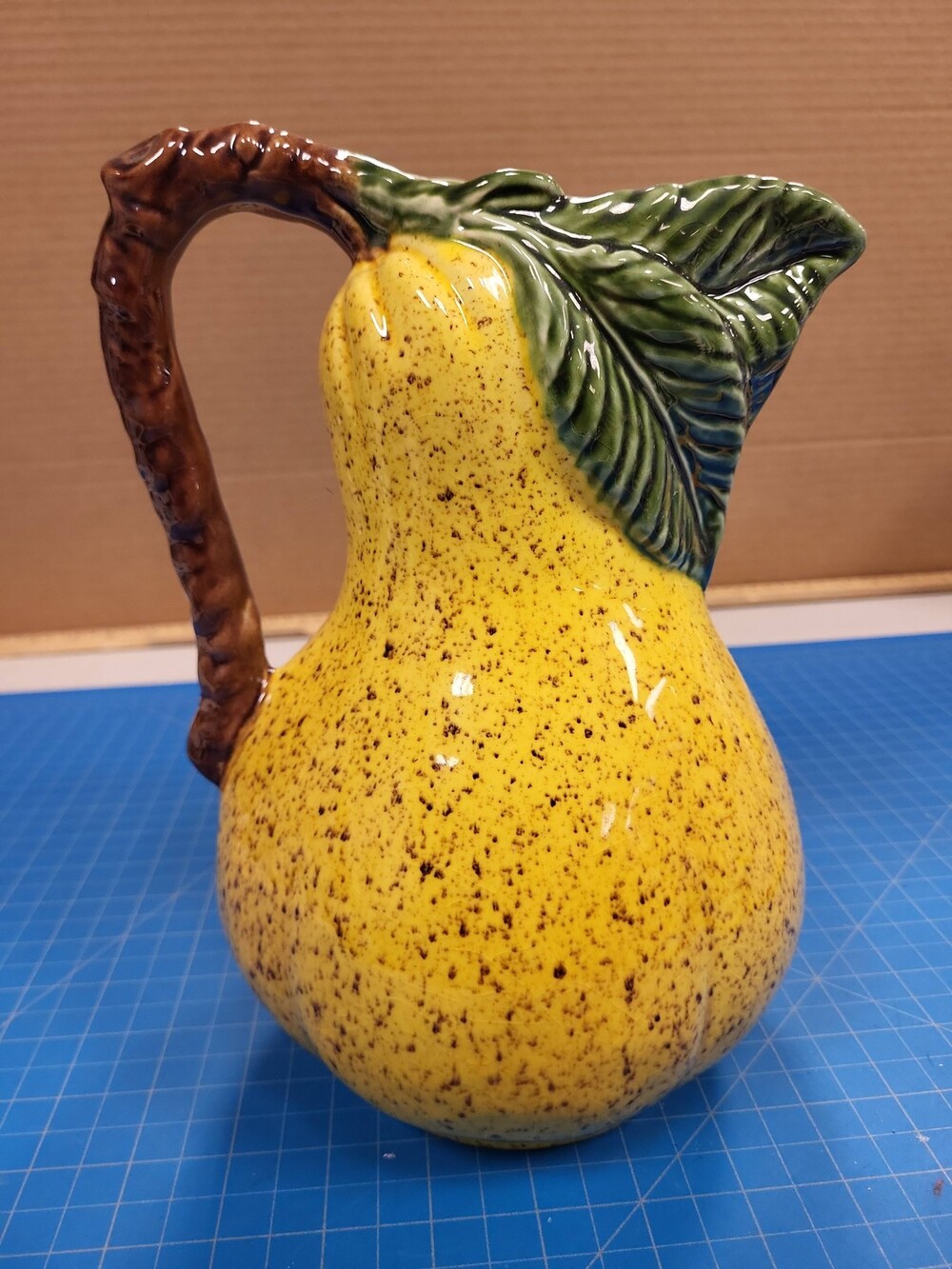 Vintage Olfaire Portugal Ceramic Pear Pitcher Yellow Fruit Decor Kitchenware